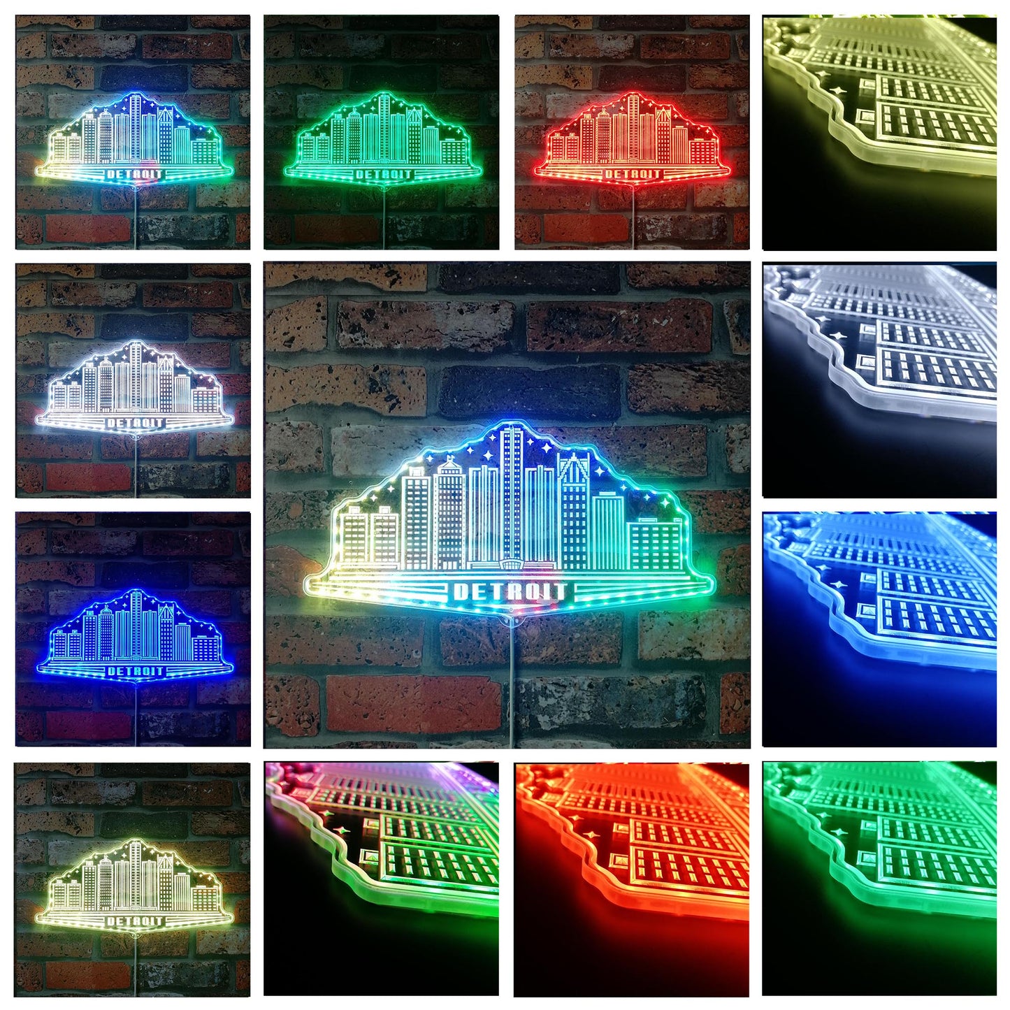 Detroit Michigan USA Skyline Silhouette RGB Dynamic Glam LED Sign
