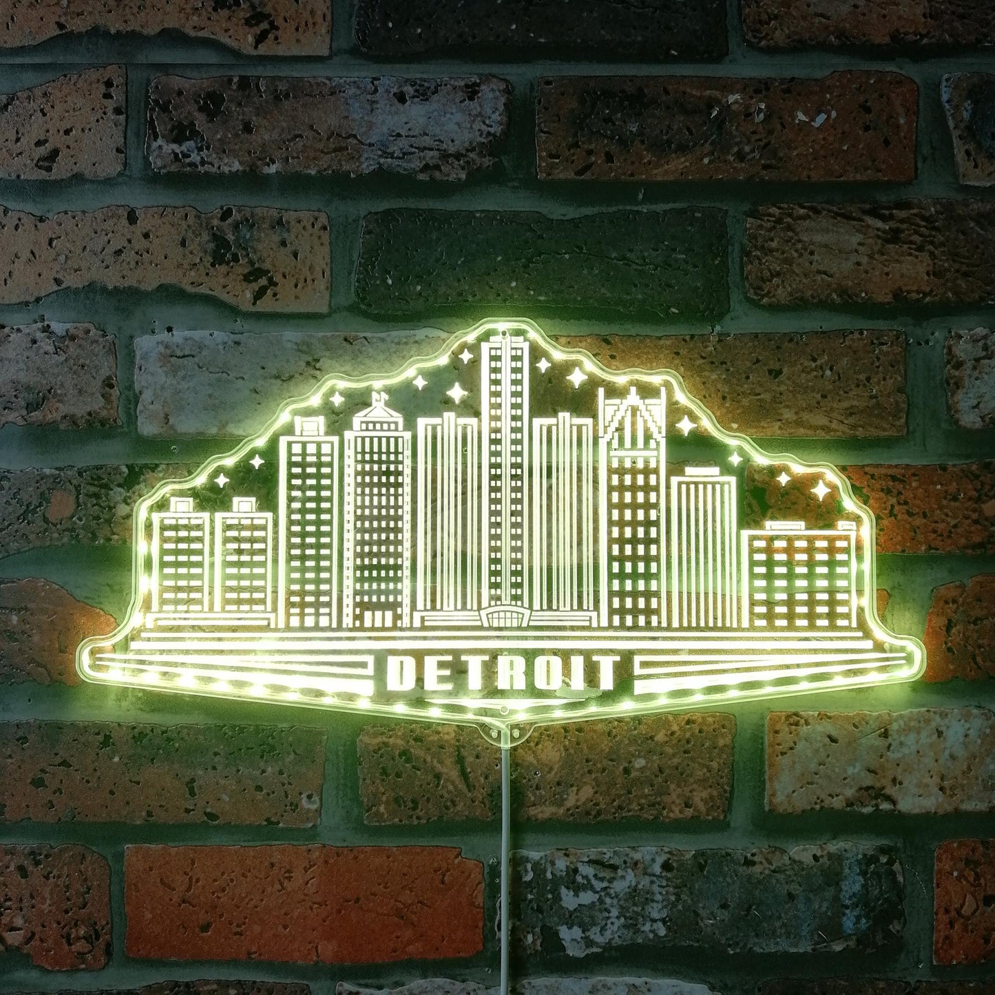 Detroit Michigan USA Skyline Silhouette RGB Dynamic Glam LED Sign