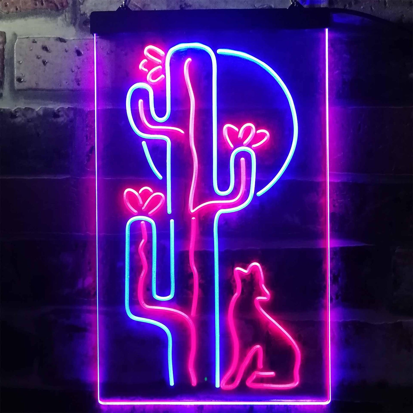 Cactus Wolf with Moon Room Light Dual-color LED Neon Sign