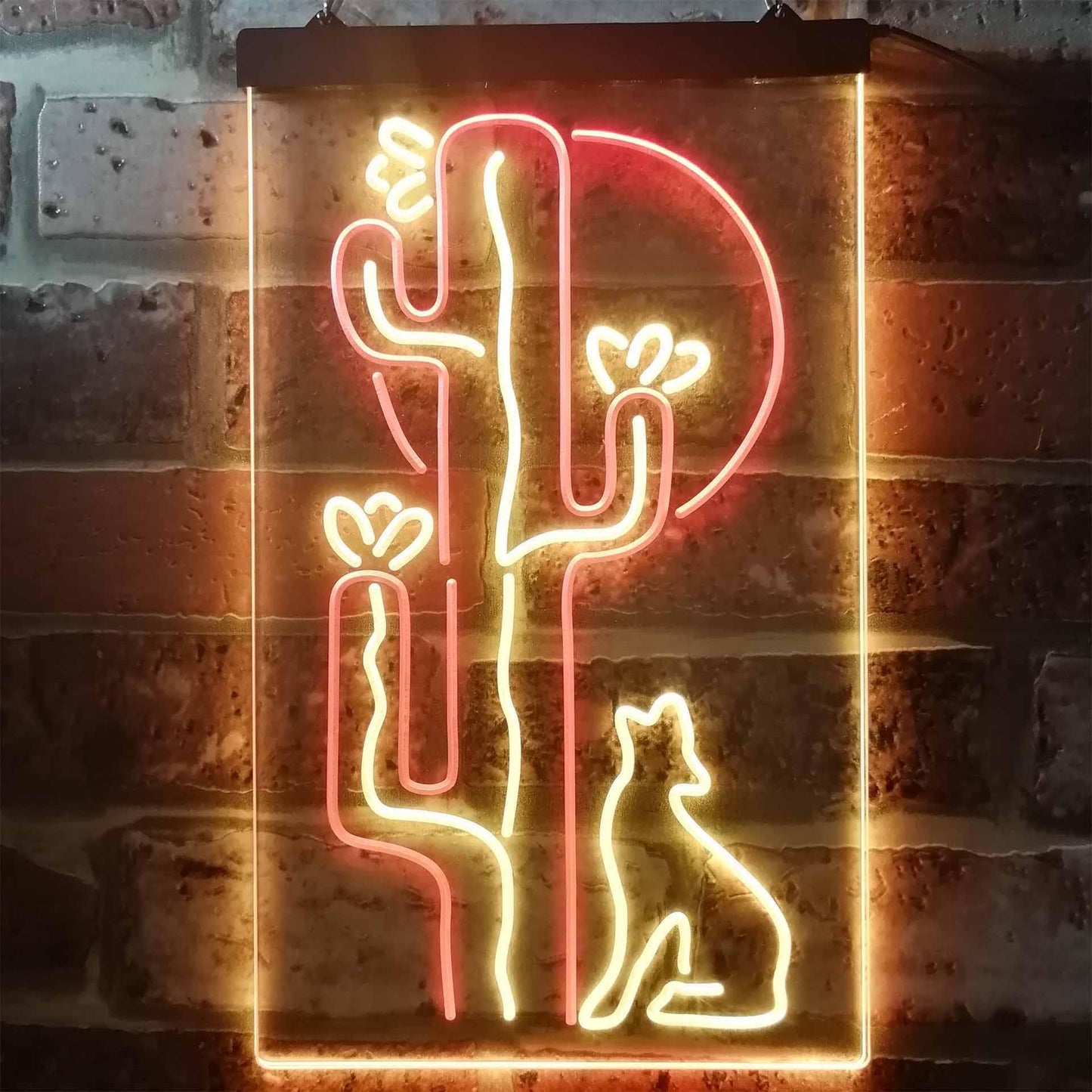 Cactus Wolf with Moon Room Light Dual-color LED Neon Sign