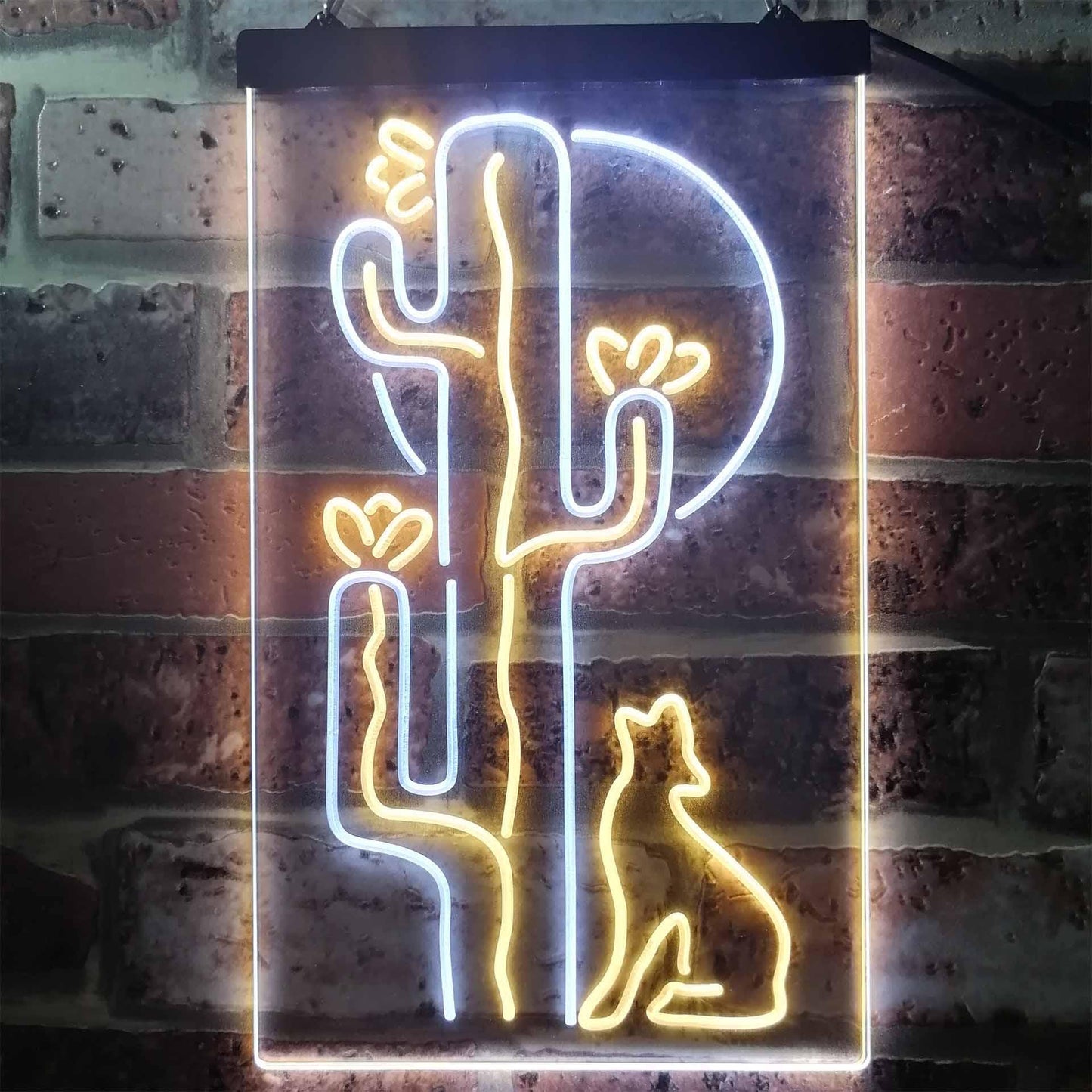 Cactus Wolf with Moon Room Light Dual-color LED Neon Sign