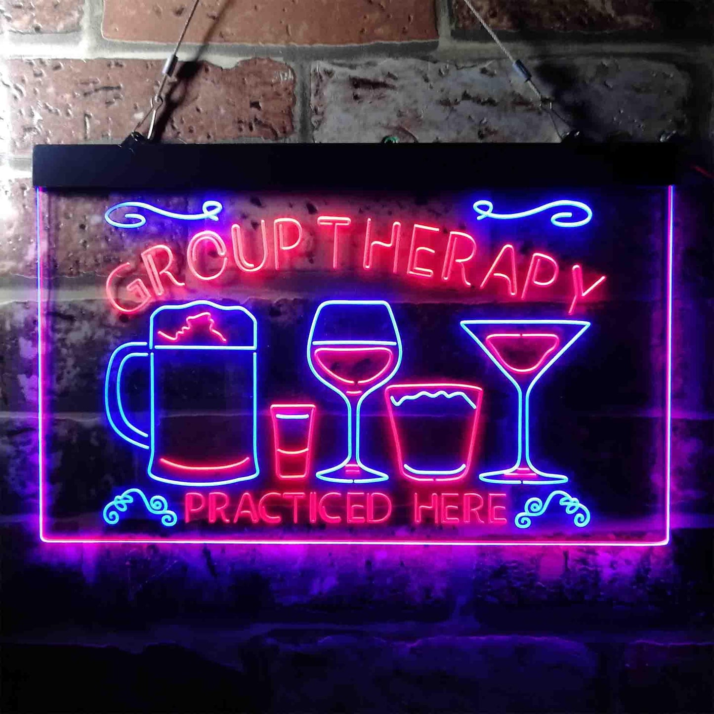 Beer Cocktails Group Therapy Practiced Here Humor Dual-color LED Neon Sign