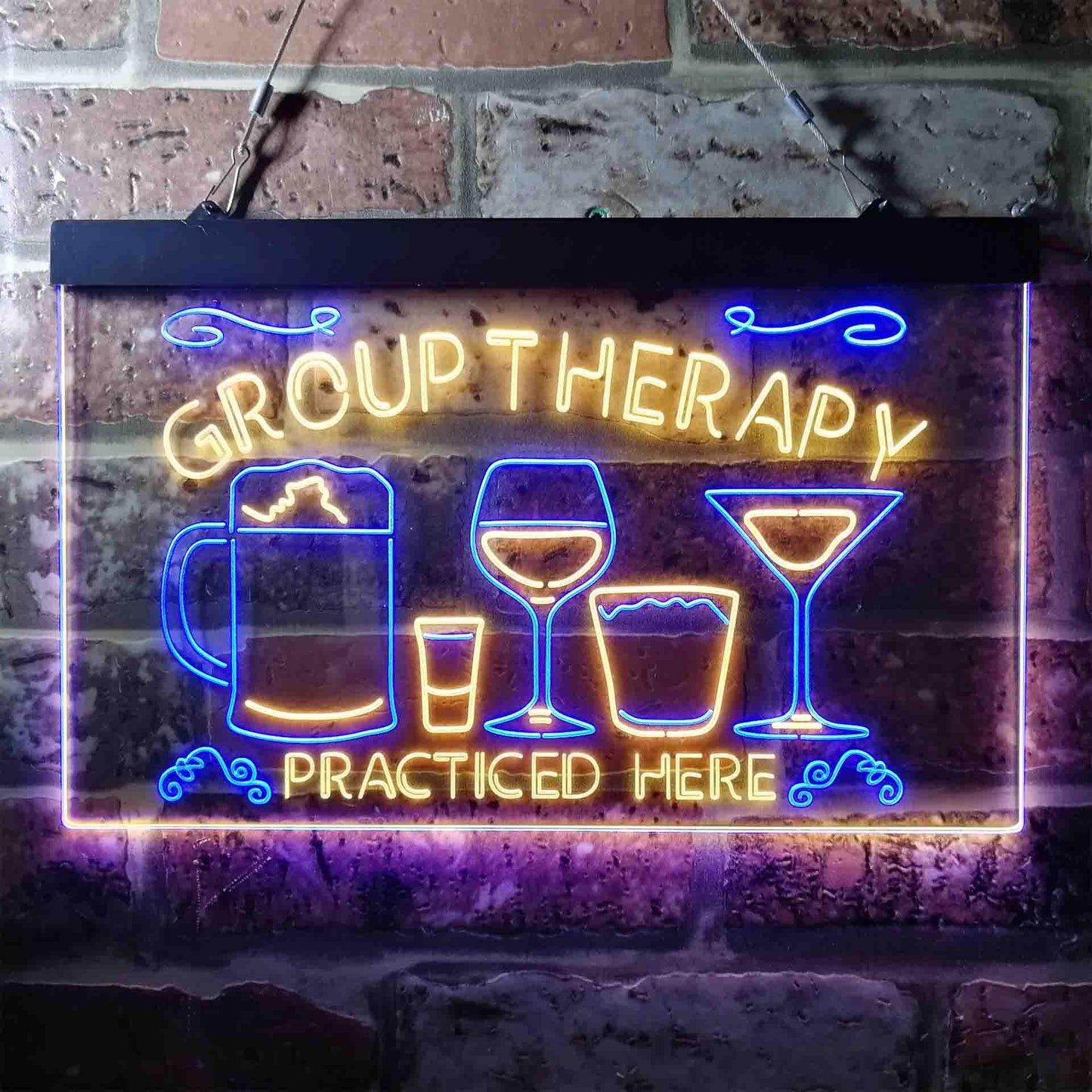 Beer Cocktails Group Therapy Practiced Here Humor Dual-color LED Neon Sign