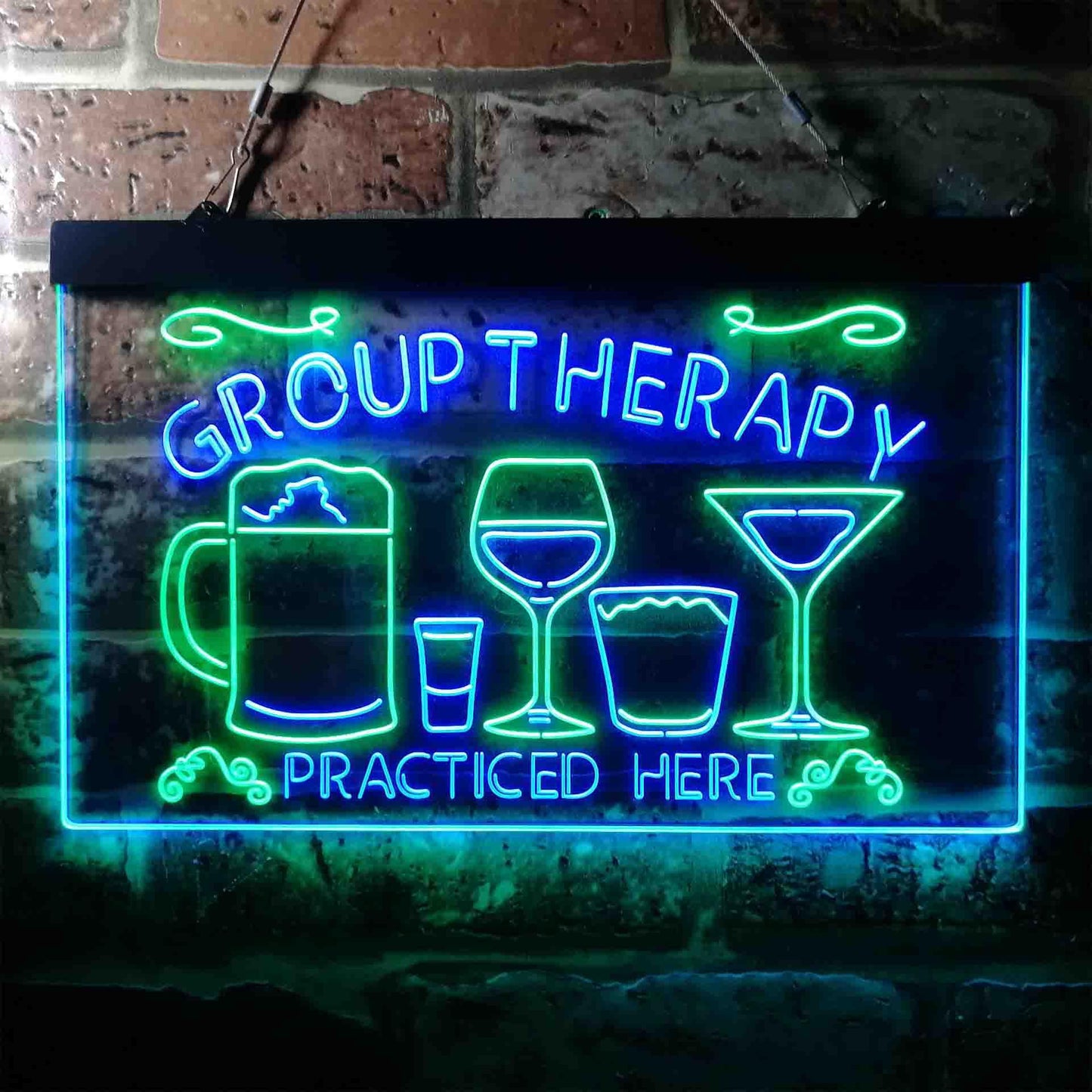 Beer Cocktails Group Therapy Practiced Here Humor Dual-color LED Neon Sign