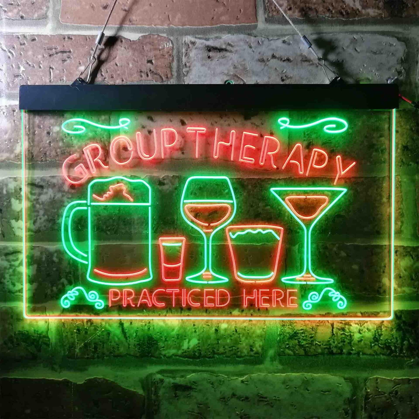 Beer Cocktails Group Therapy Practiced Here Humor Dual-color LED Neon Sign