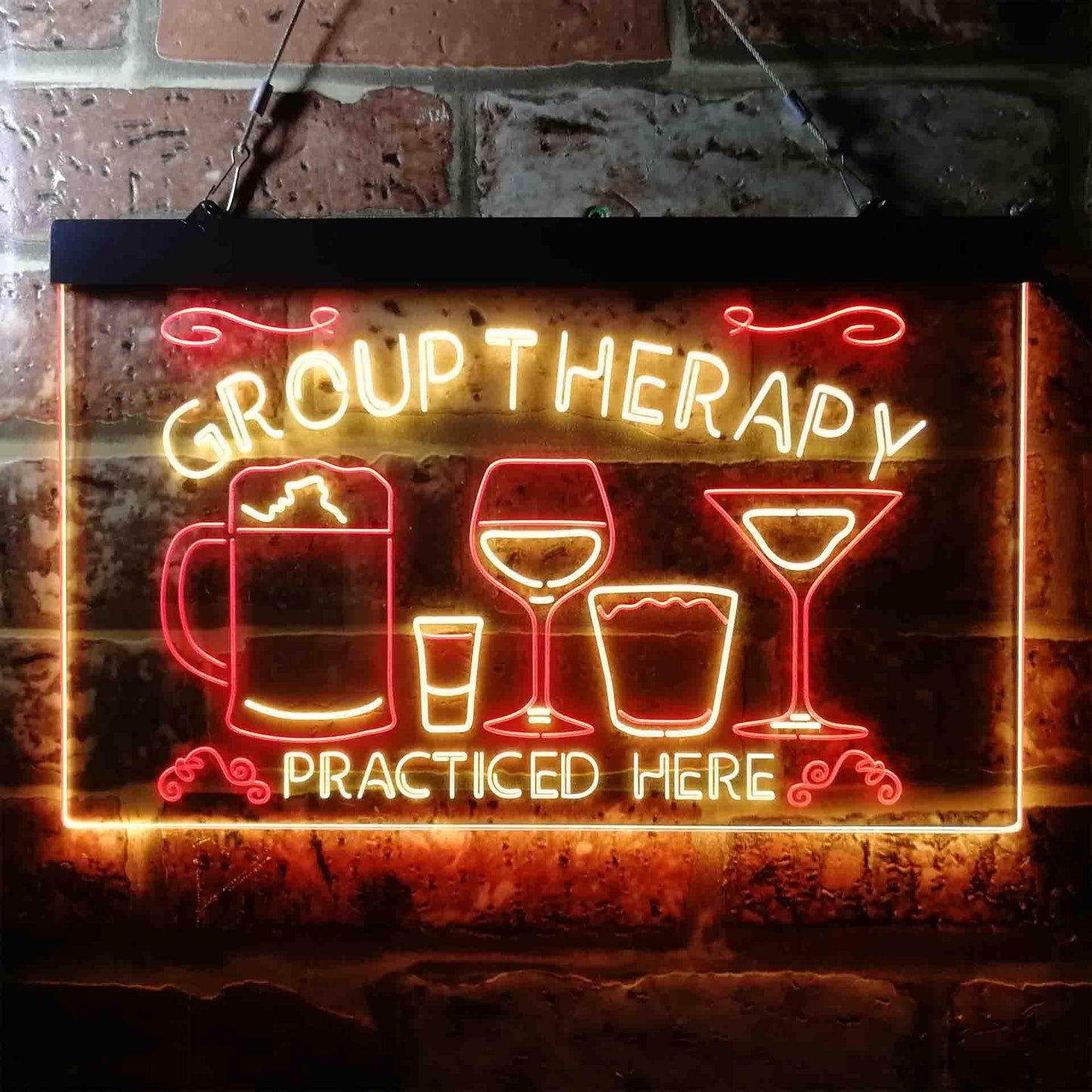Beer Cocktails Group Therapy Practiced Here Humor Dual-color LED Neon Sign