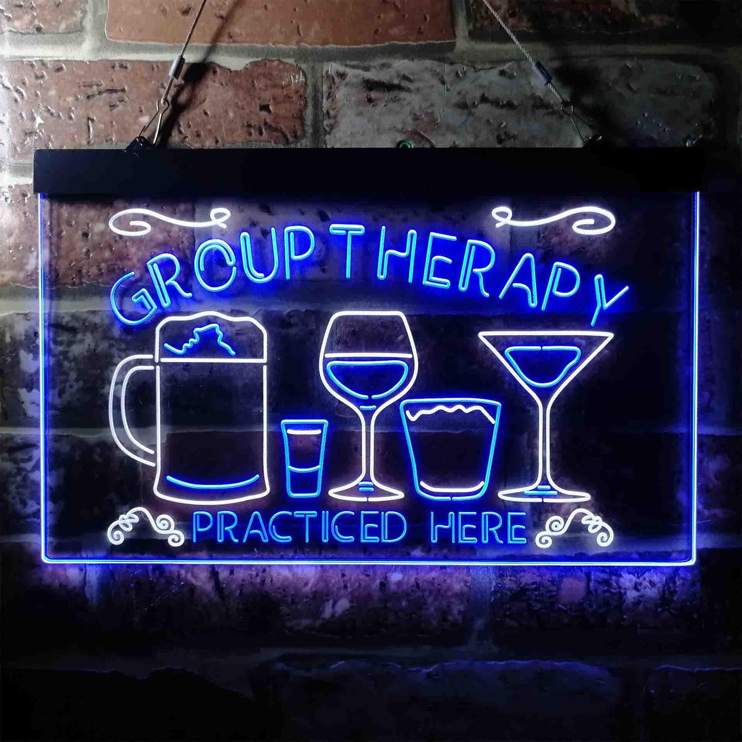 Beer Cocktails Group Therapy Practiced Here Humor Dual-color LED Neon Sign
