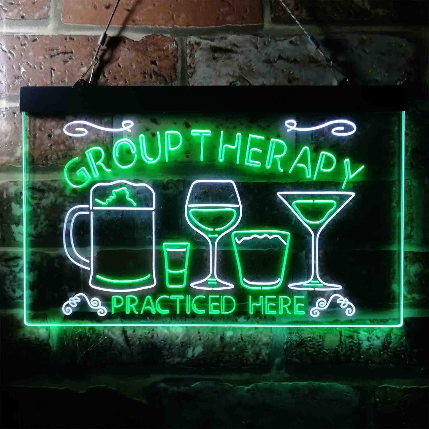 Beer Cocktails Group Therapy Practiced Here Humor Dual-color LED Neon Sign