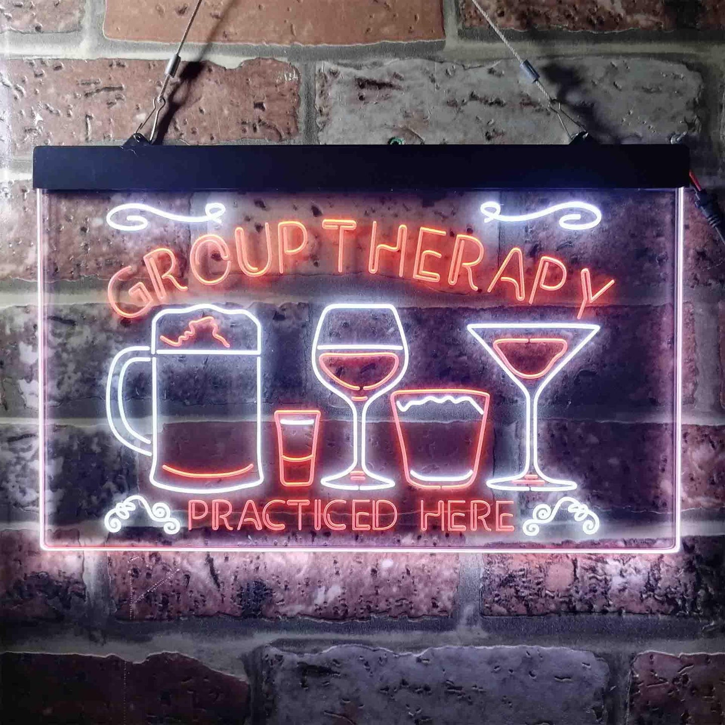 Beer Cocktails Group Therapy Practiced Here Humor Dual-color LED Neon Sign