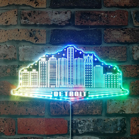 Detroit Michigan USA Skyline Silhouette RGB Dynamic Glam LED Sign