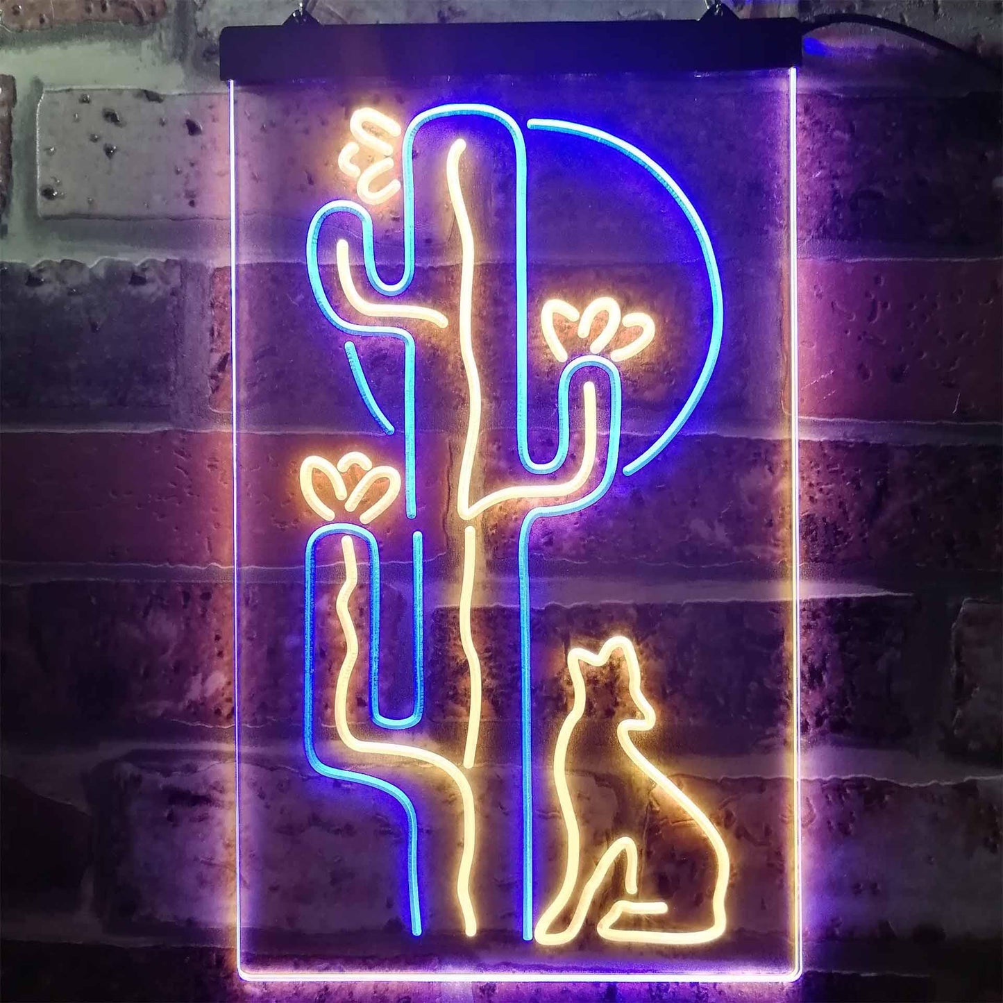 Cactus Wolf with Moon Room Light Dual-color LED Neon Sign