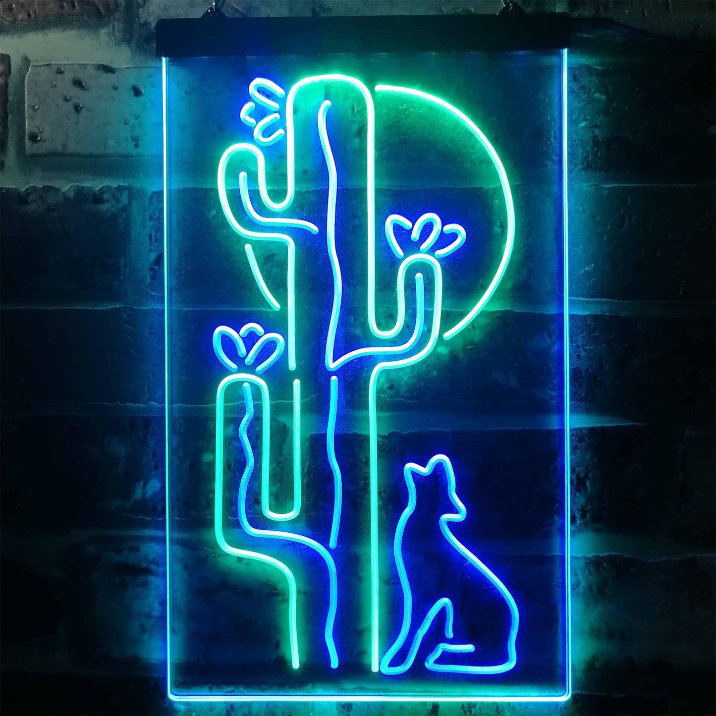 Cactus Wolf with Moon Room Light Dual-color LED Neon Sign