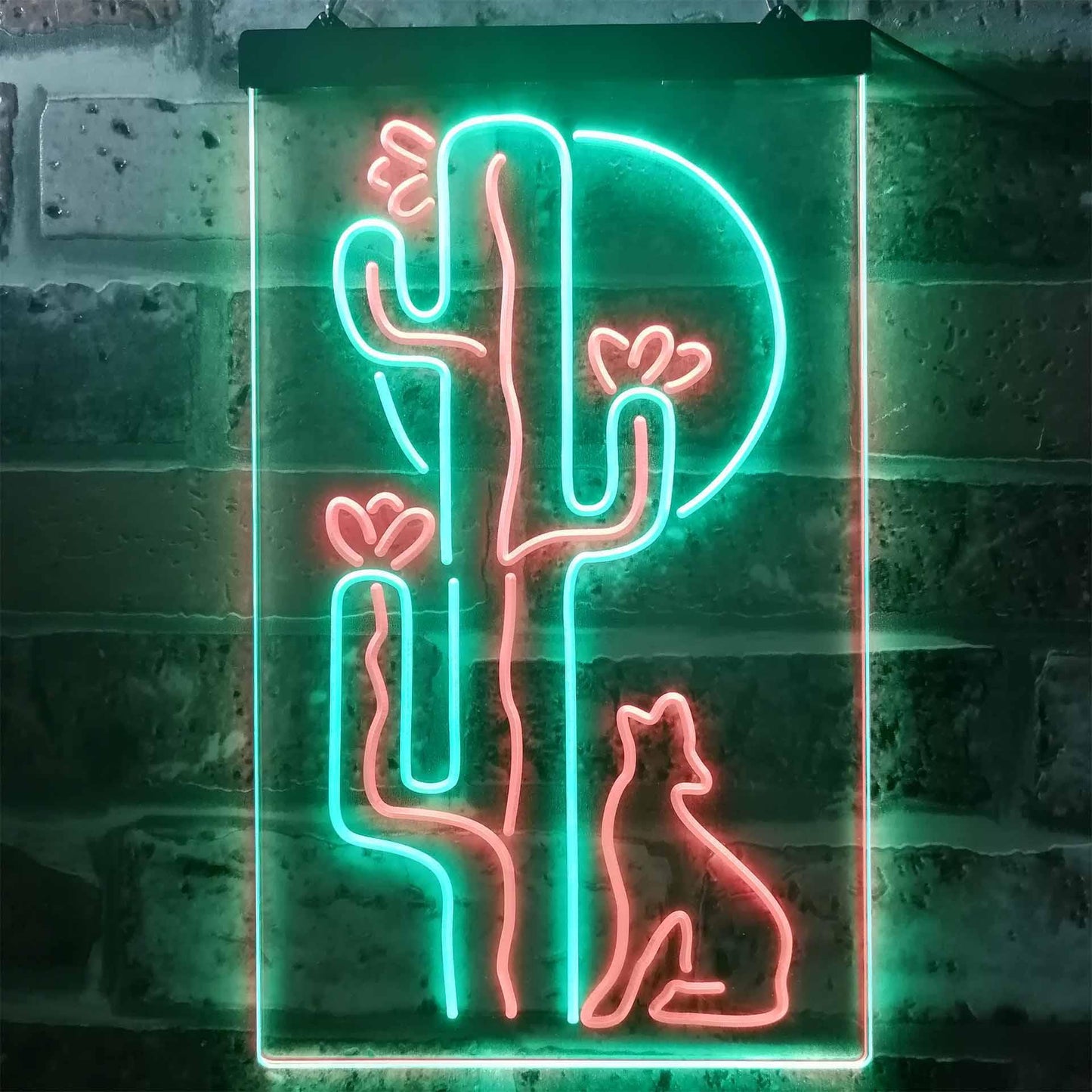 Cactus Wolf with Moon Room Light Dual-color LED Neon Sign