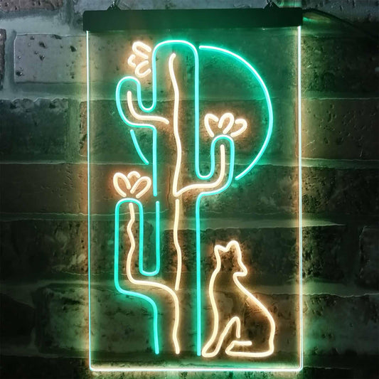 Cactus Wolf with Moon Room Light Dual-color LED Neon Sign