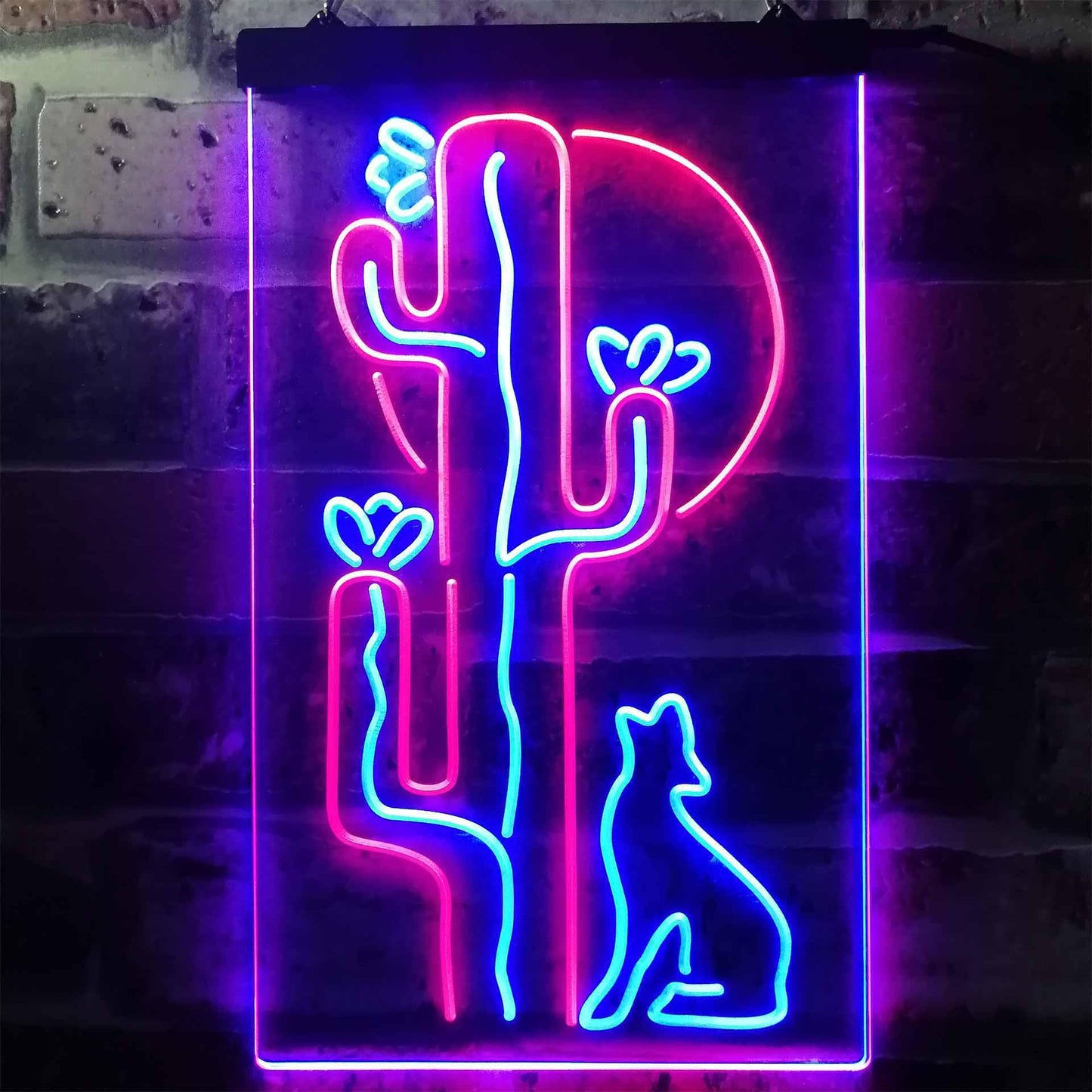 Cactus Wolf with Moon Room Light Dual-color LED Neon Sign