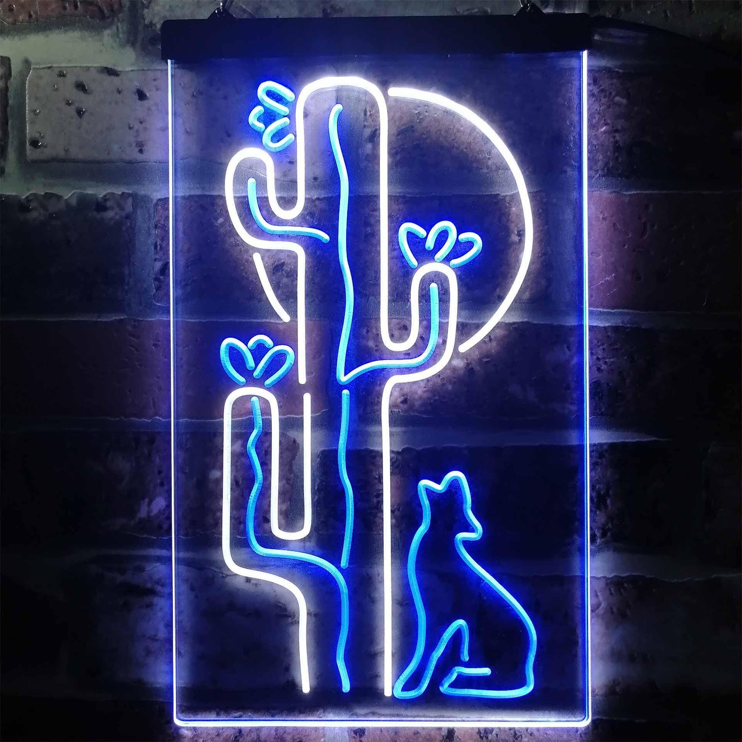 Cactus Wolf with Moon Room Light Dual-color LED Neon Sign