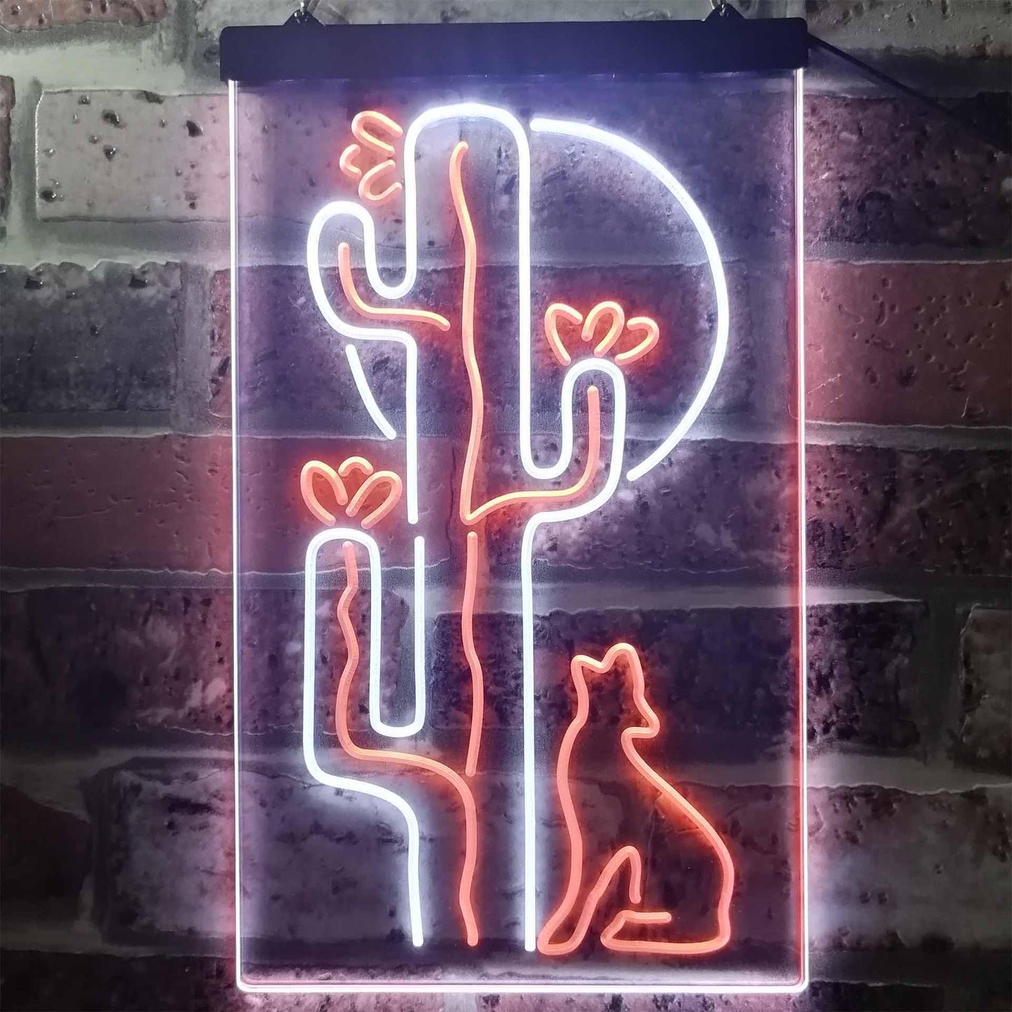 Cactus Wolf with Moon Room Light Dual-color LED Neon Sign