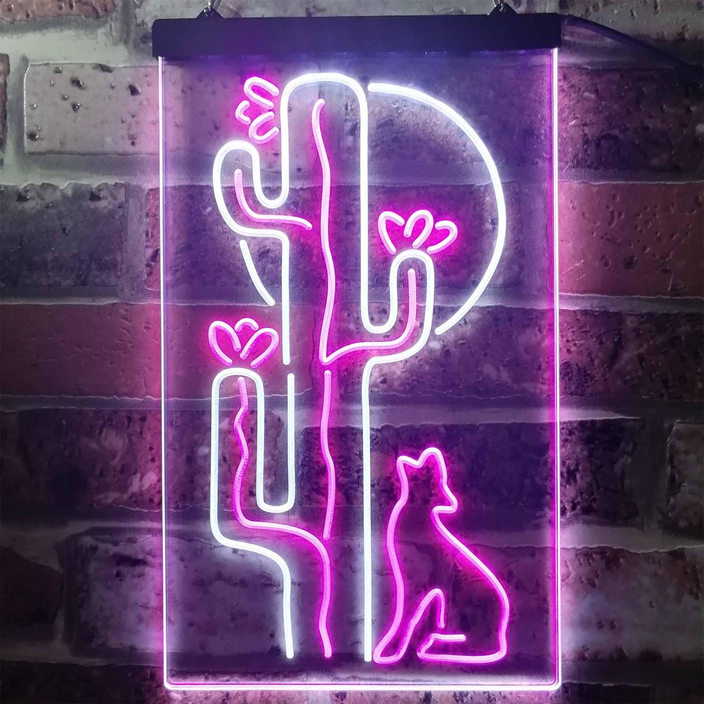 Cactus Wolf with Moon Room Light Dual-color LED Neon Sign