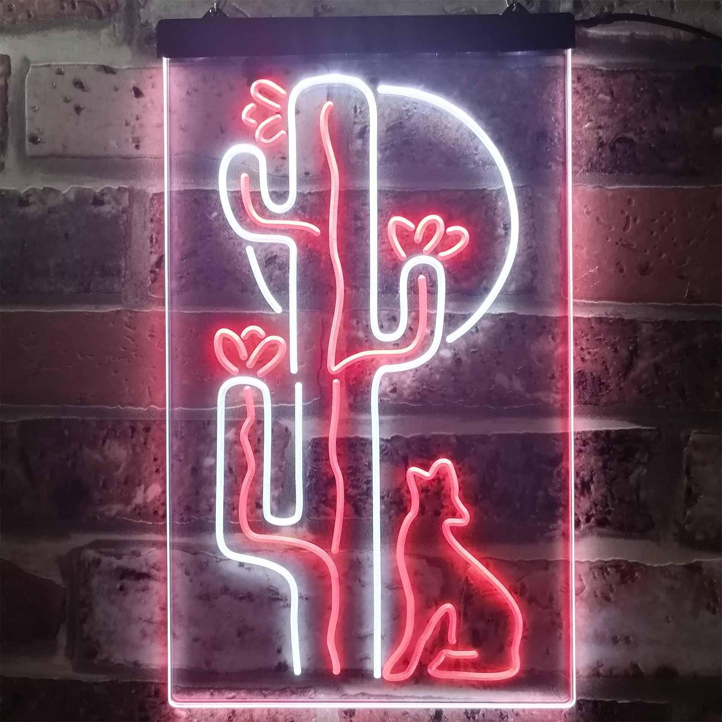 Cactus Wolf with Moon Room Light Dual-color LED Neon Sign