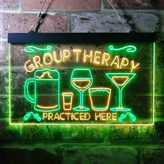 Beer Cocktails Group Therapy Practiced Here Humor Dual-color LED Neon Sign