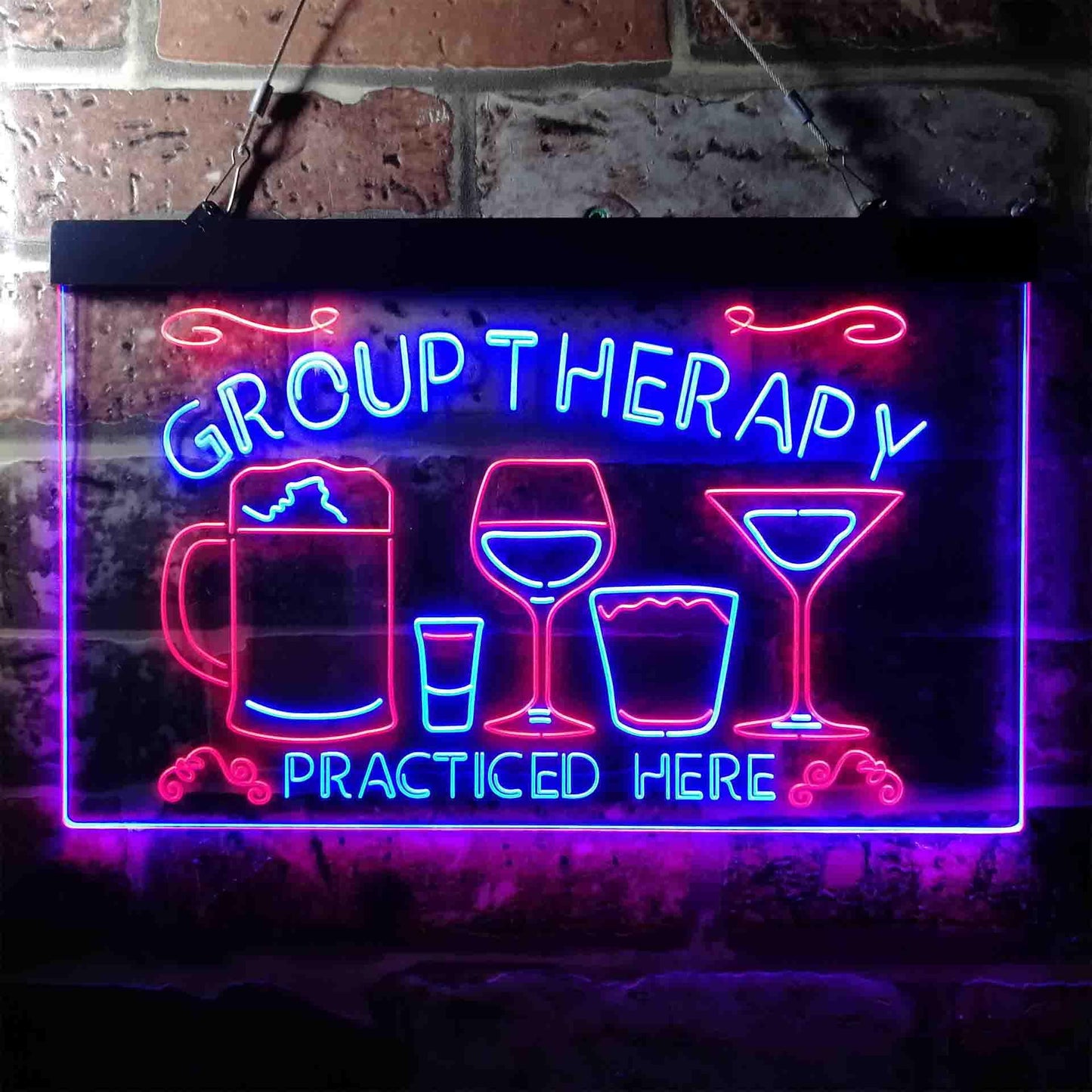 Beer Cocktails Group Therapy Practiced Here Humor Dual-color LED Neon Sign