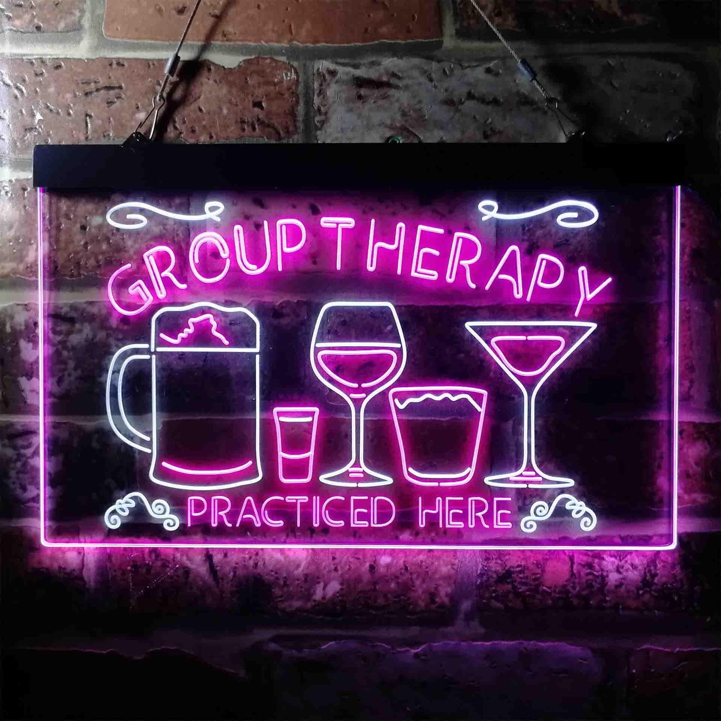 Beer Cocktails Group Therapy Practiced Here Humor Dual-color LED Neon Sign