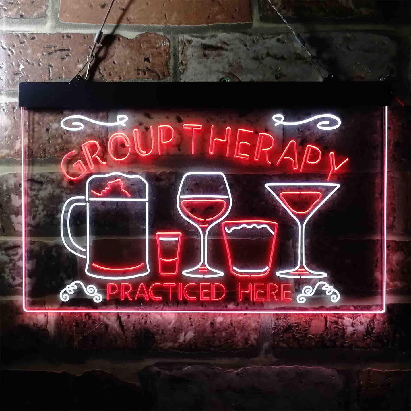 Beer Cocktails Group Therapy Practiced Here Humor Dual-color LED Neon Sign