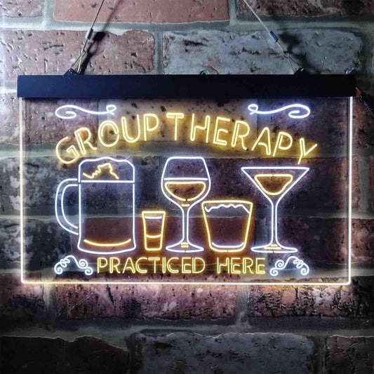 Beer Cocktails Group Therapy Practiced Here Humor Dual-color LED Neon Sign